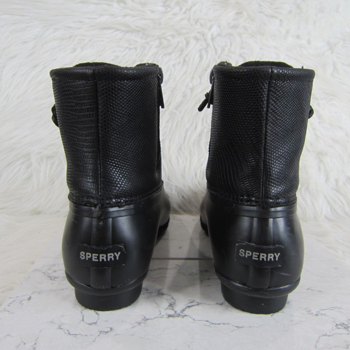 Sperry Women's Size 8 Black Saltwater Serpent Leather Top-Sider Duck Boots — image 5 of 8